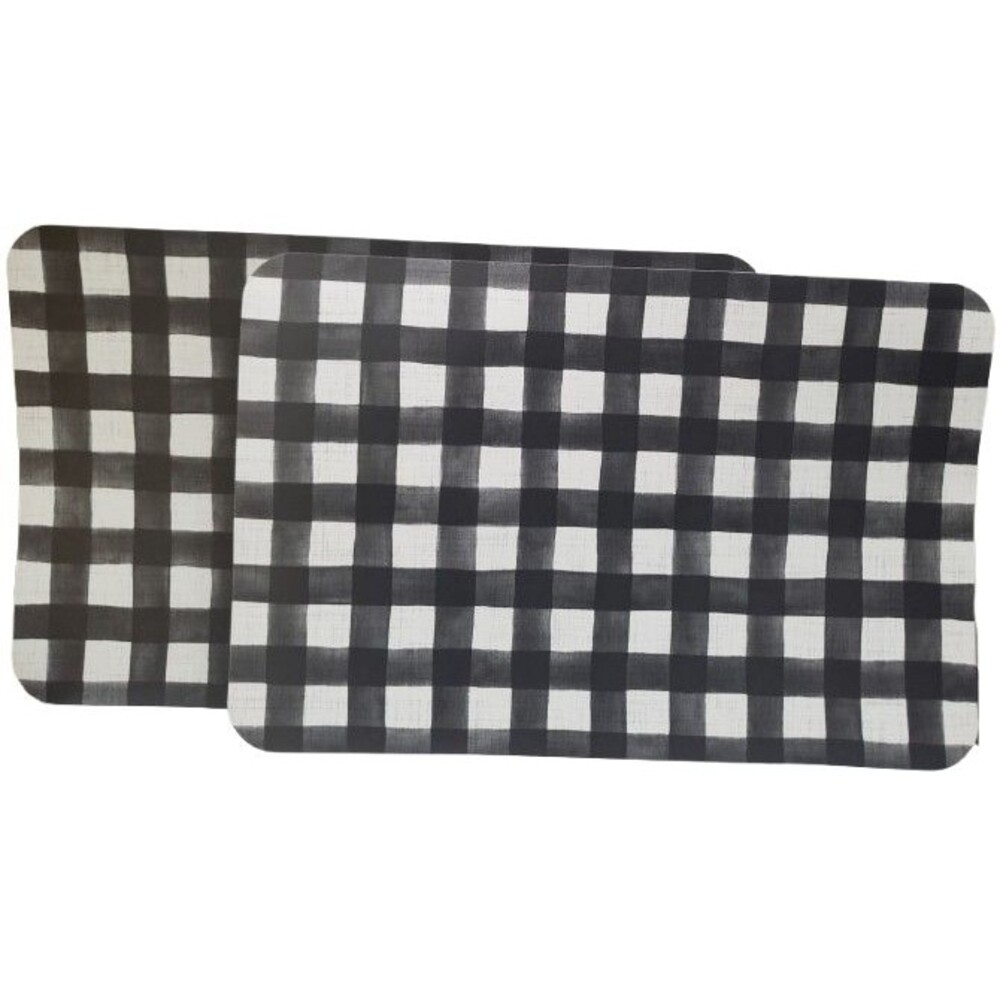 Set of 2 Same Non Clear Plastic Placemats(17"x12")BLACK & WHITE BUFFALO CHECK,CA